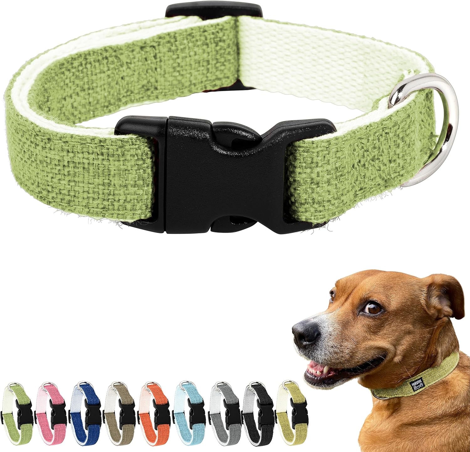 Pawsitive Hemp Collar - Hypoallergenic, Soft Organic Collar for Dogs with Sensitive Skin (Large, Green)
