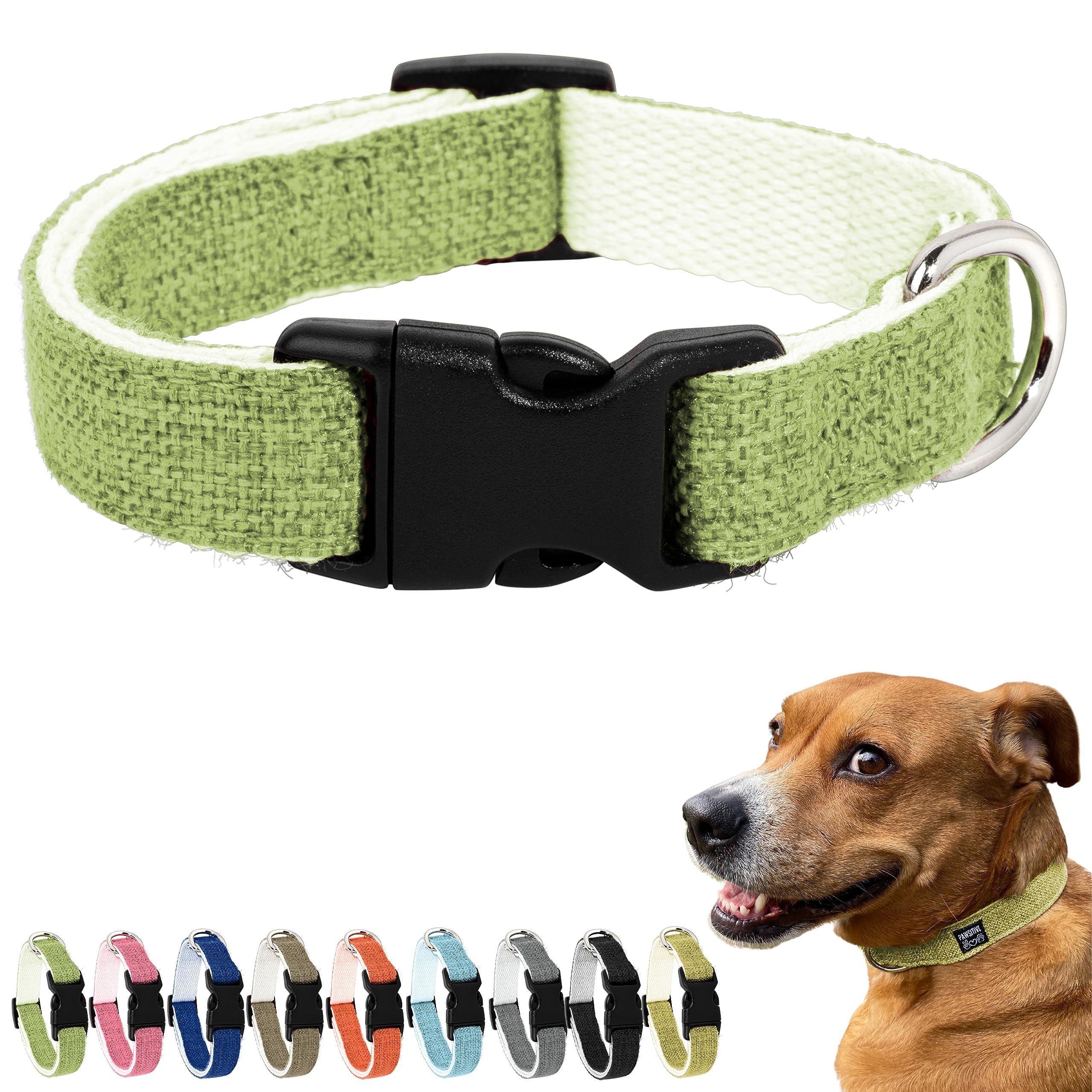 Pawsitive Hemp Collar - Hypoallergenic, Soft Organic Collar for Dogs with Sensitive Skin (Large, Green)