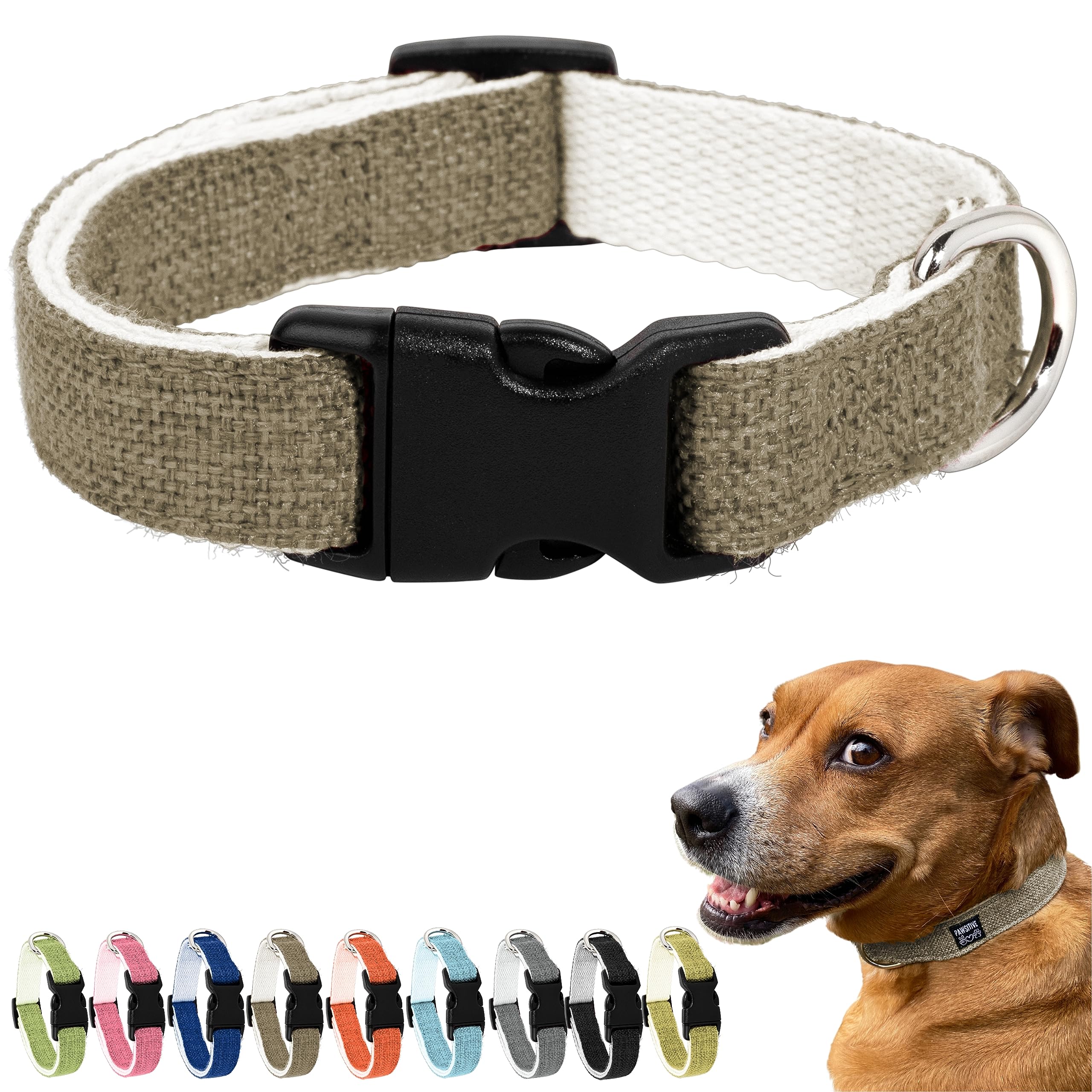 Pawsitive Hemp Collar - Hypoallergenic, Soft Organic Collar for Dogs with Sensitive Skin (Large, Green)