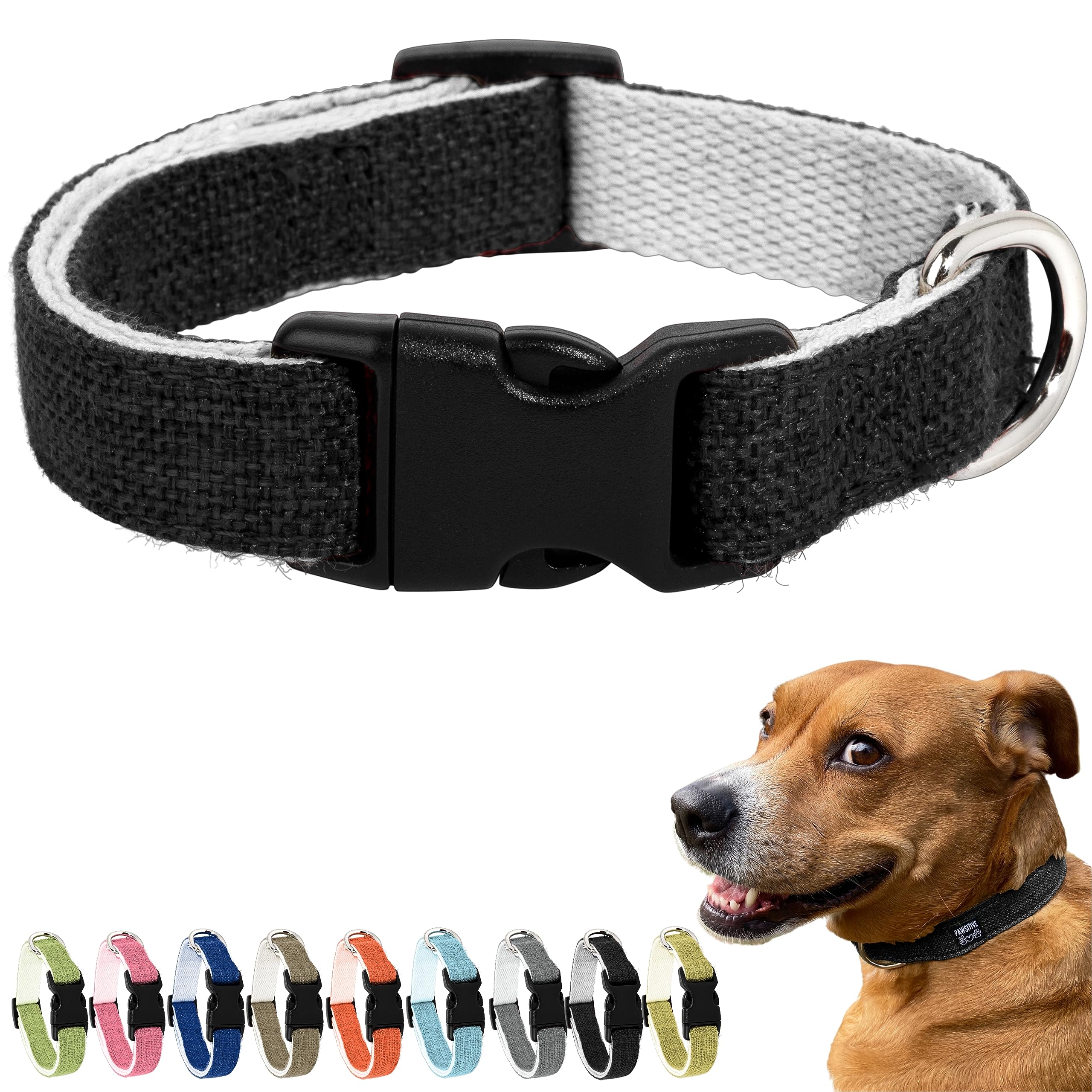 Pawsitive Hemp Collar - Hypoallergenic, Soft Organic Collar for Dogs with Sensitive Skin (Large, Green)