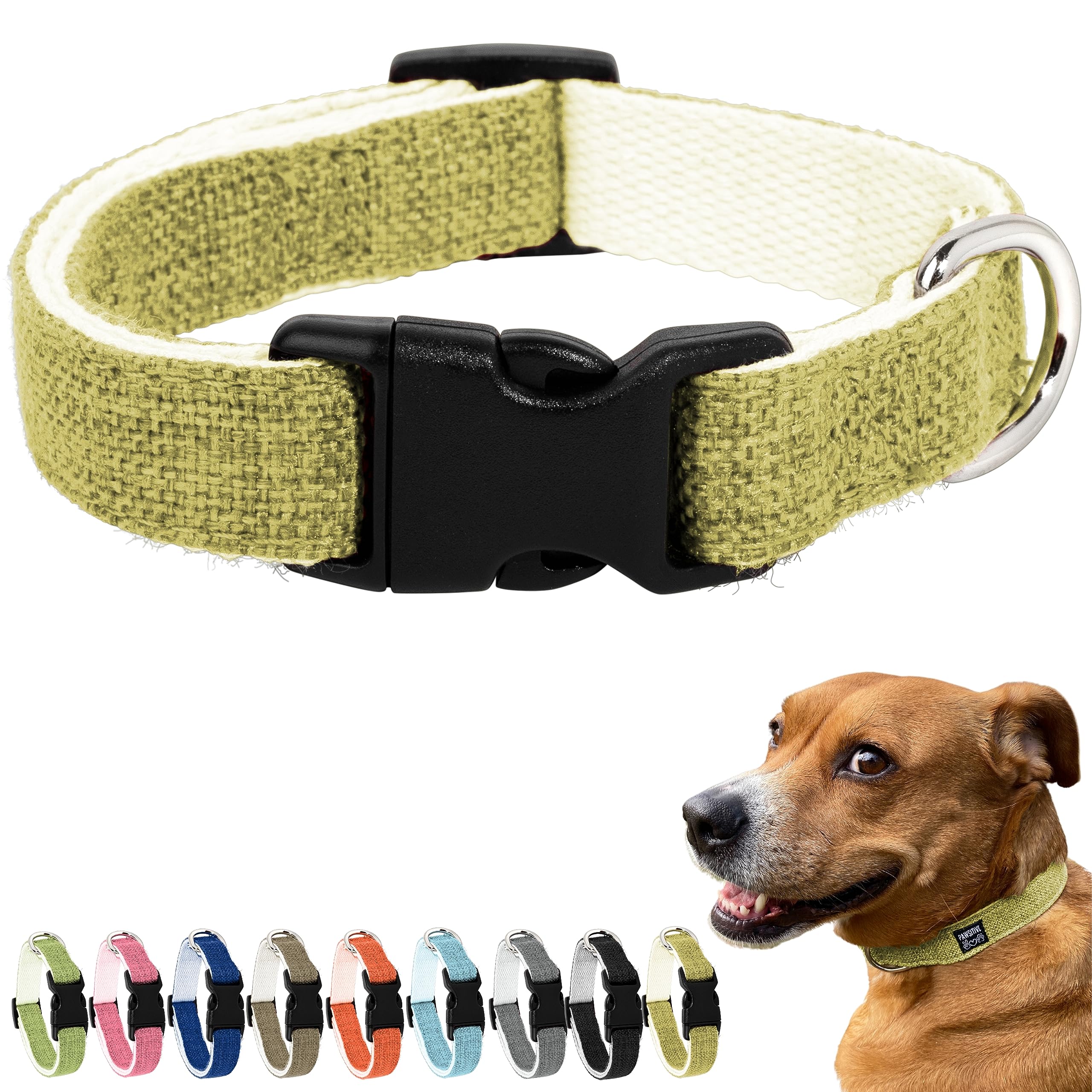 Pawsitive Hemp Collar - Hypoallergenic, Soft Organic Collar for Dogs with Sensitive Skin (Large, Green)