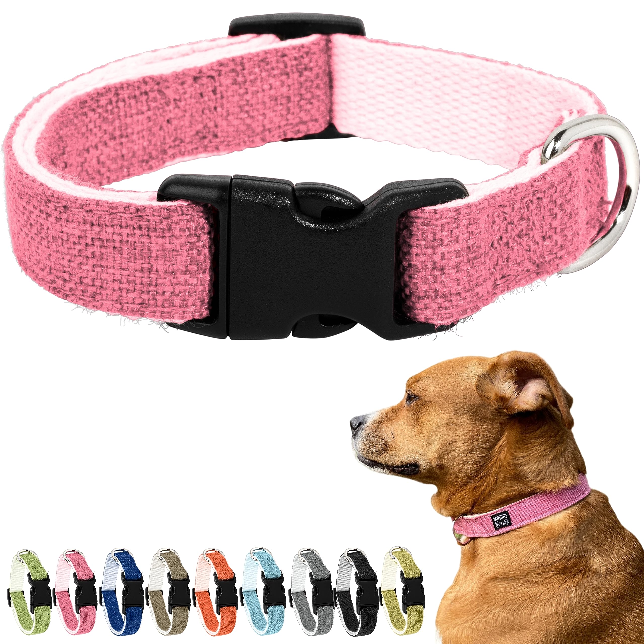Pawsitive Hemp Collar - Hypoallergenic, Soft Organic Collar for Dogs with Sensitive Skin (Large, Green)