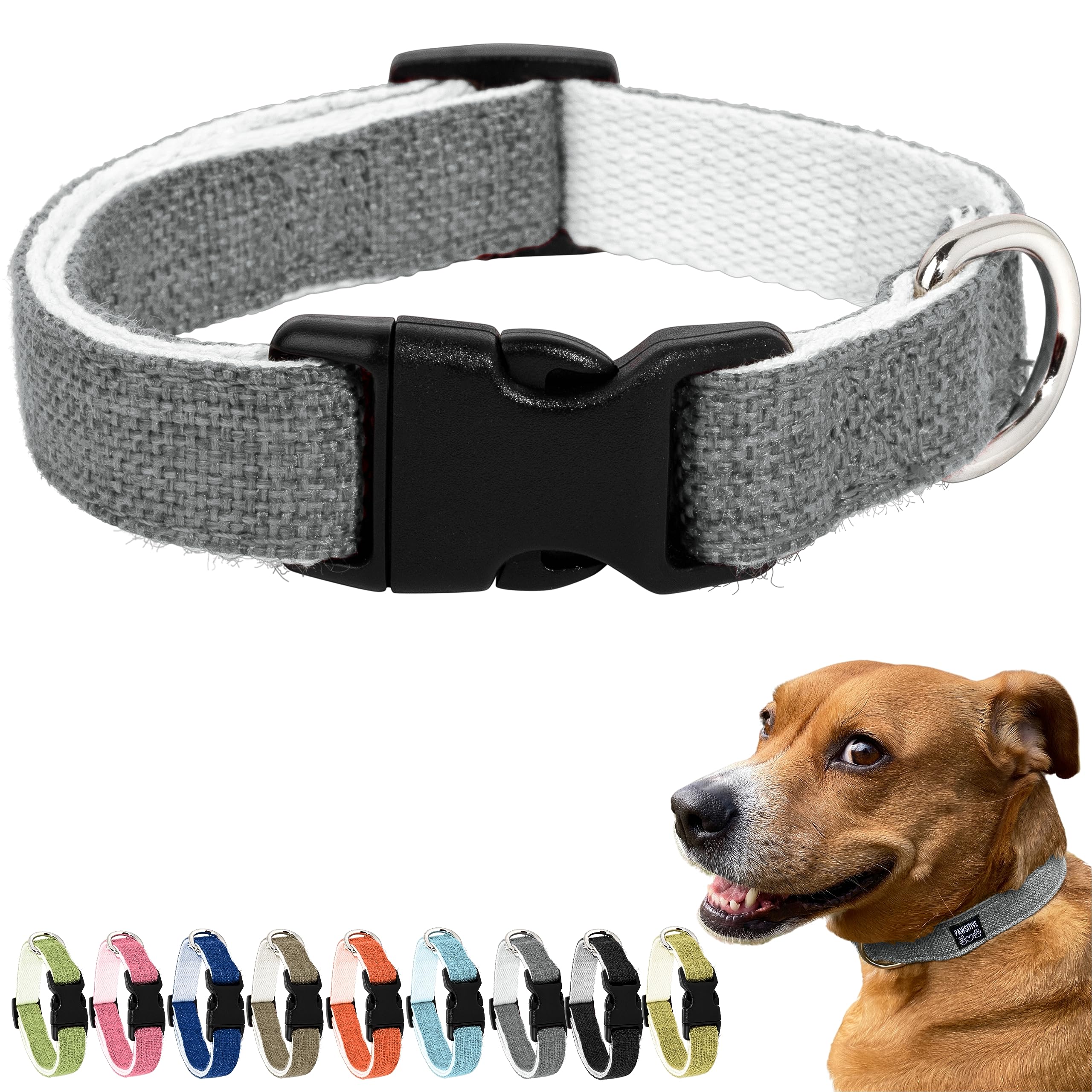 Pawsitive Hemp Collar - Hypoallergenic, Soft Organic Collar for Dogs with Sensitive Skin (Large, Green)