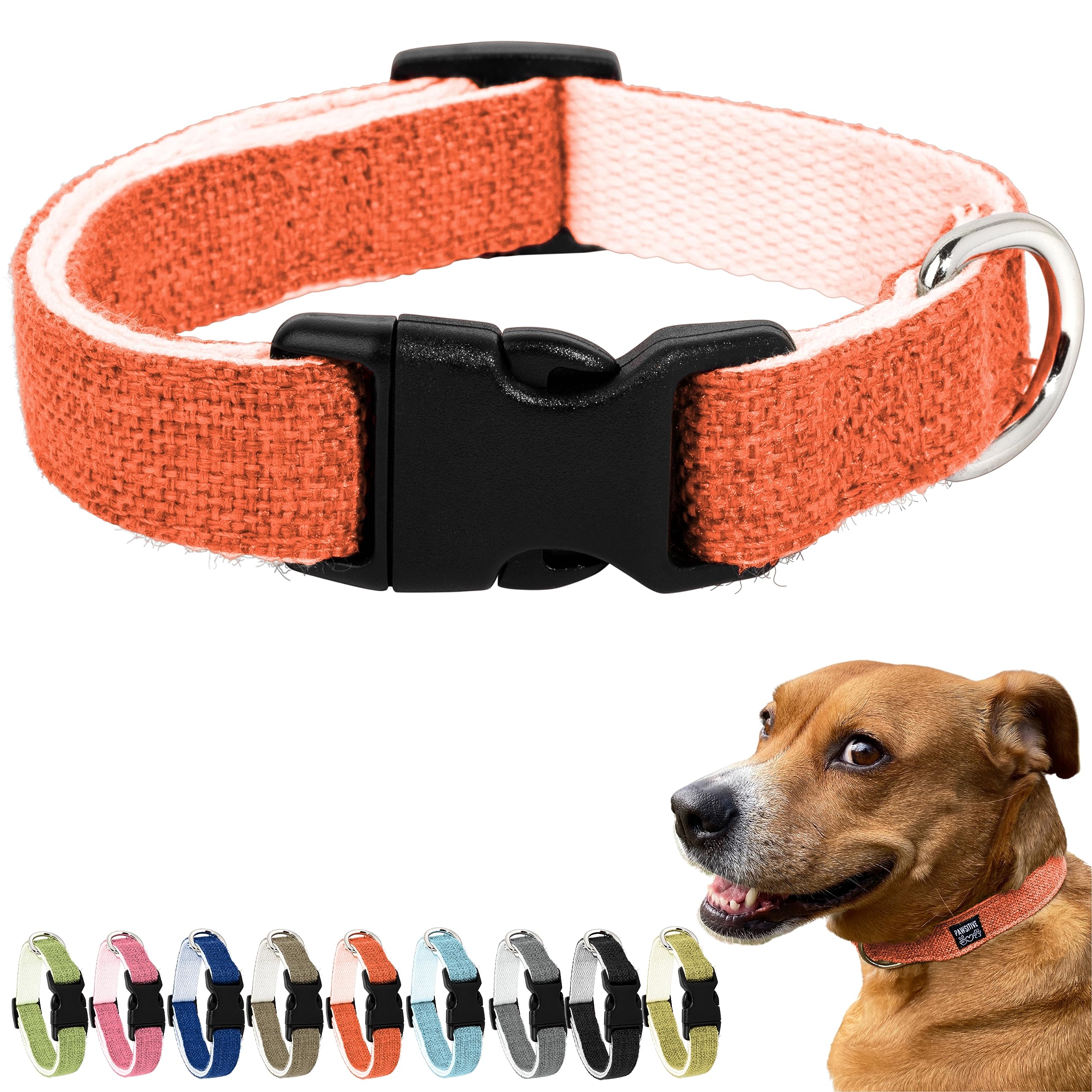 Pawsitive Hemp Collar - Hypoallergenic, Soft Organic Collar for Dogs with Sensitive Skin (Large, Green)